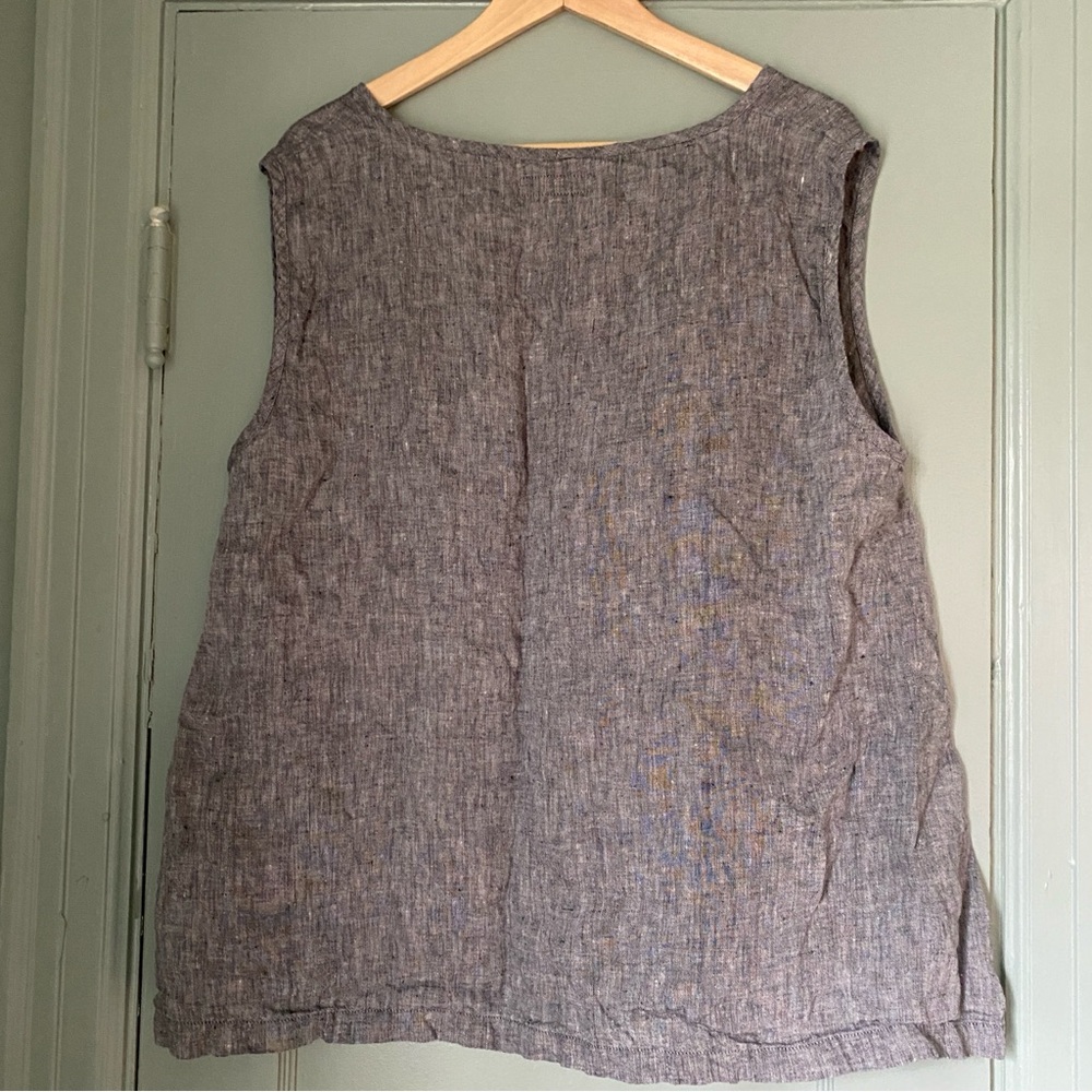 Flax sleeveless v neck tank top shirt gray salt and pepper linen side slits 1G - Picture 9 of 12